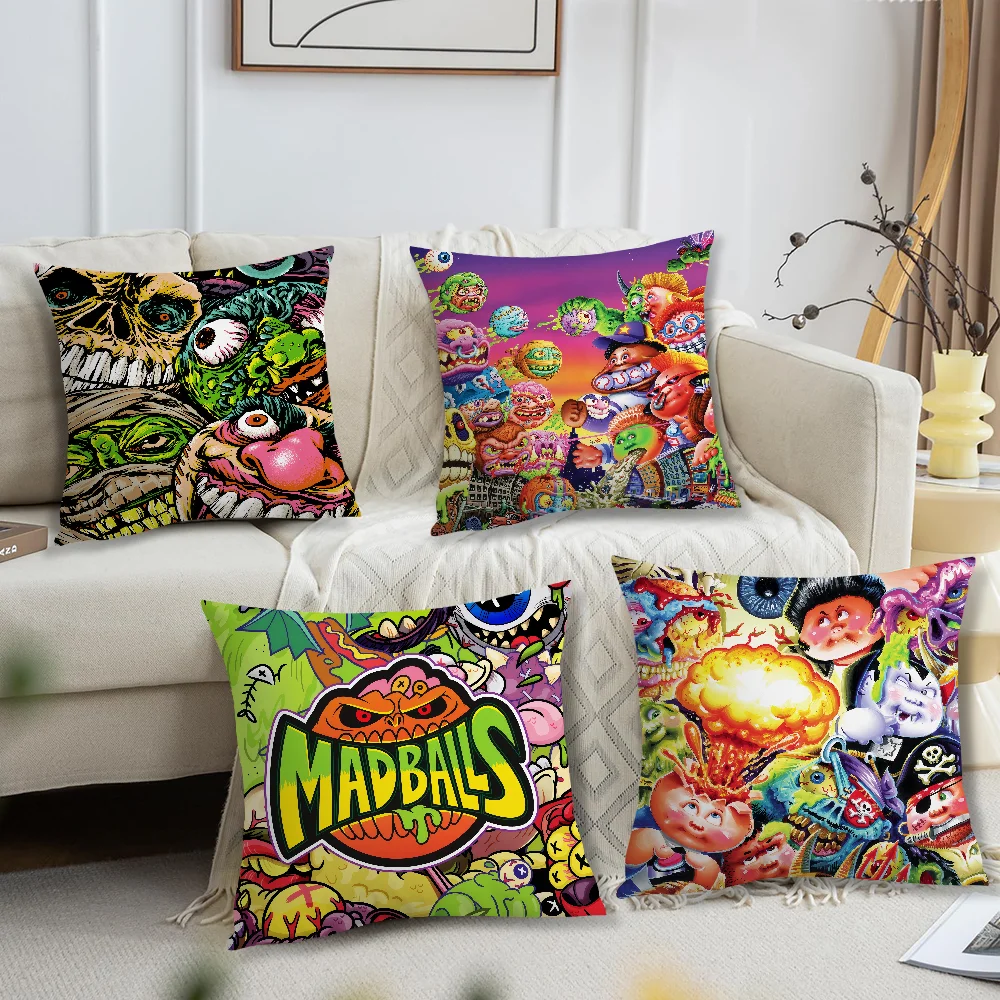 Cartoon Game Art Horror M-Madballs Skull Cushion Cover Soft Pillow Case for Sofa Living Room Home Office Decor Protective Covers