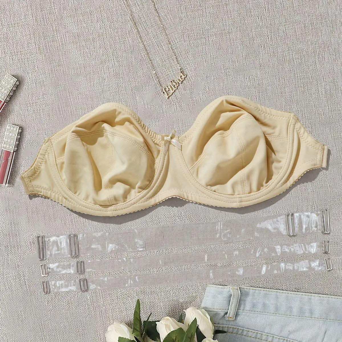 PLUSGALPRET حمالة صدر بسيطة غير مبطنة بدون حمالات مع سلك حمالة صدر غير مرئية بدون ظهر مقاس كبير 38C 38D 40C 40D 42C 42D 44C 44D-044 #2