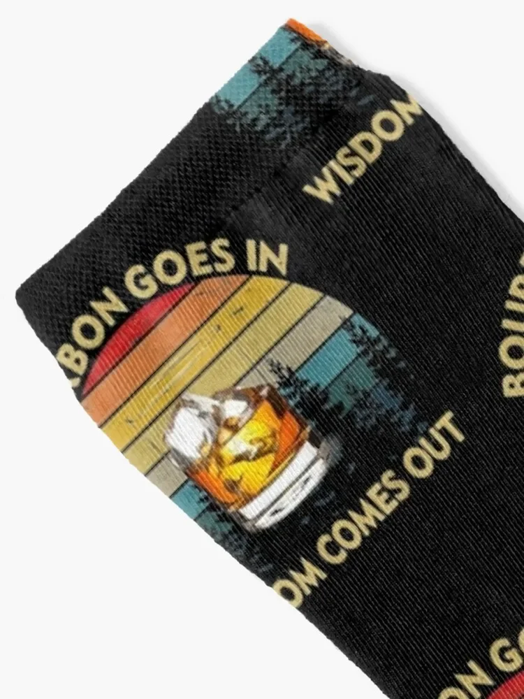 Bourbon Goes In Wisdom Comes Out Funny Drinking Gift Socks cartoon aesthetic Woman Socks Men's