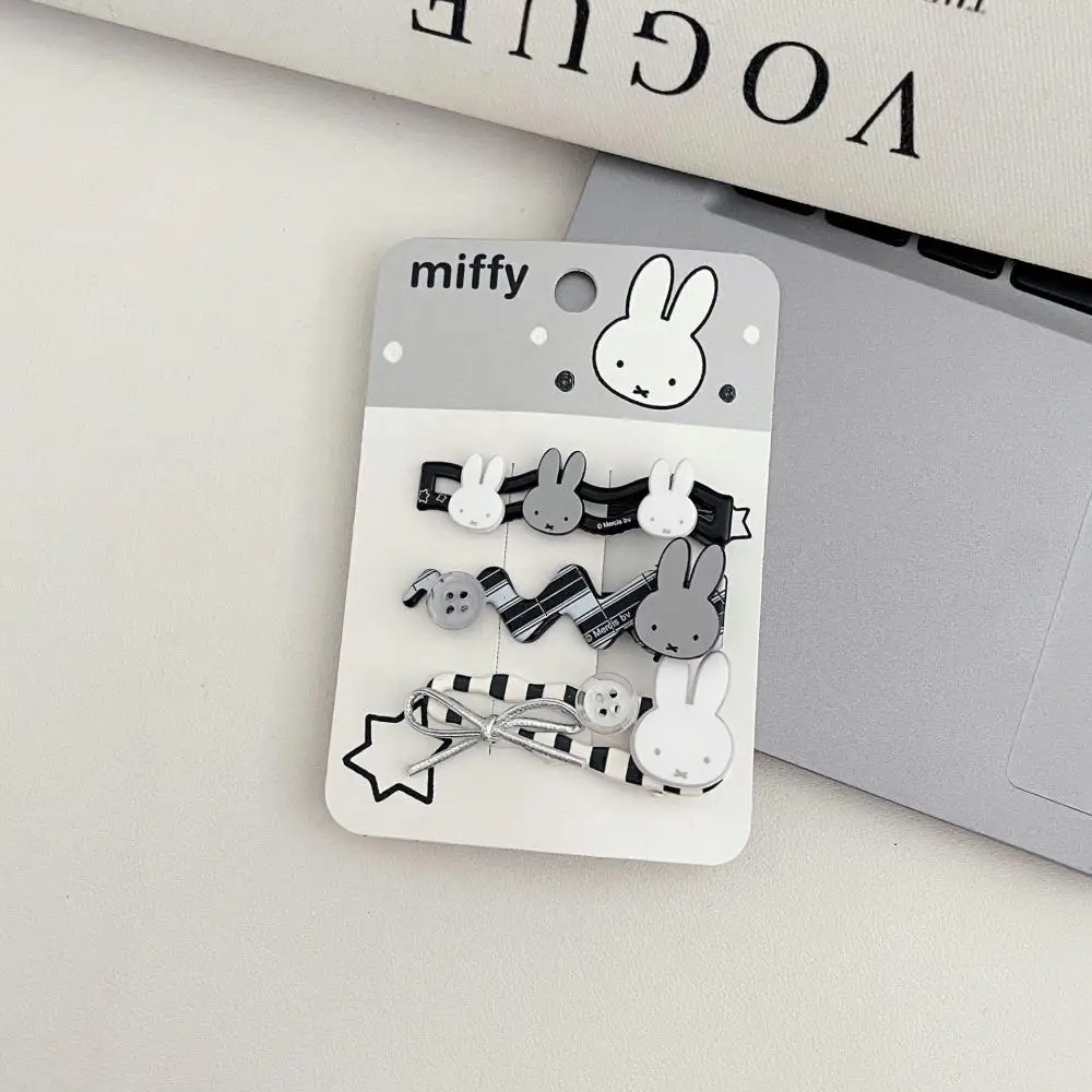 Miffy Kawaii 새로운 귀여운 헤어 클립 만화 토끼 간단한 검정 흰색 유행 다기능 머리 장식 소녀 휴일 선물