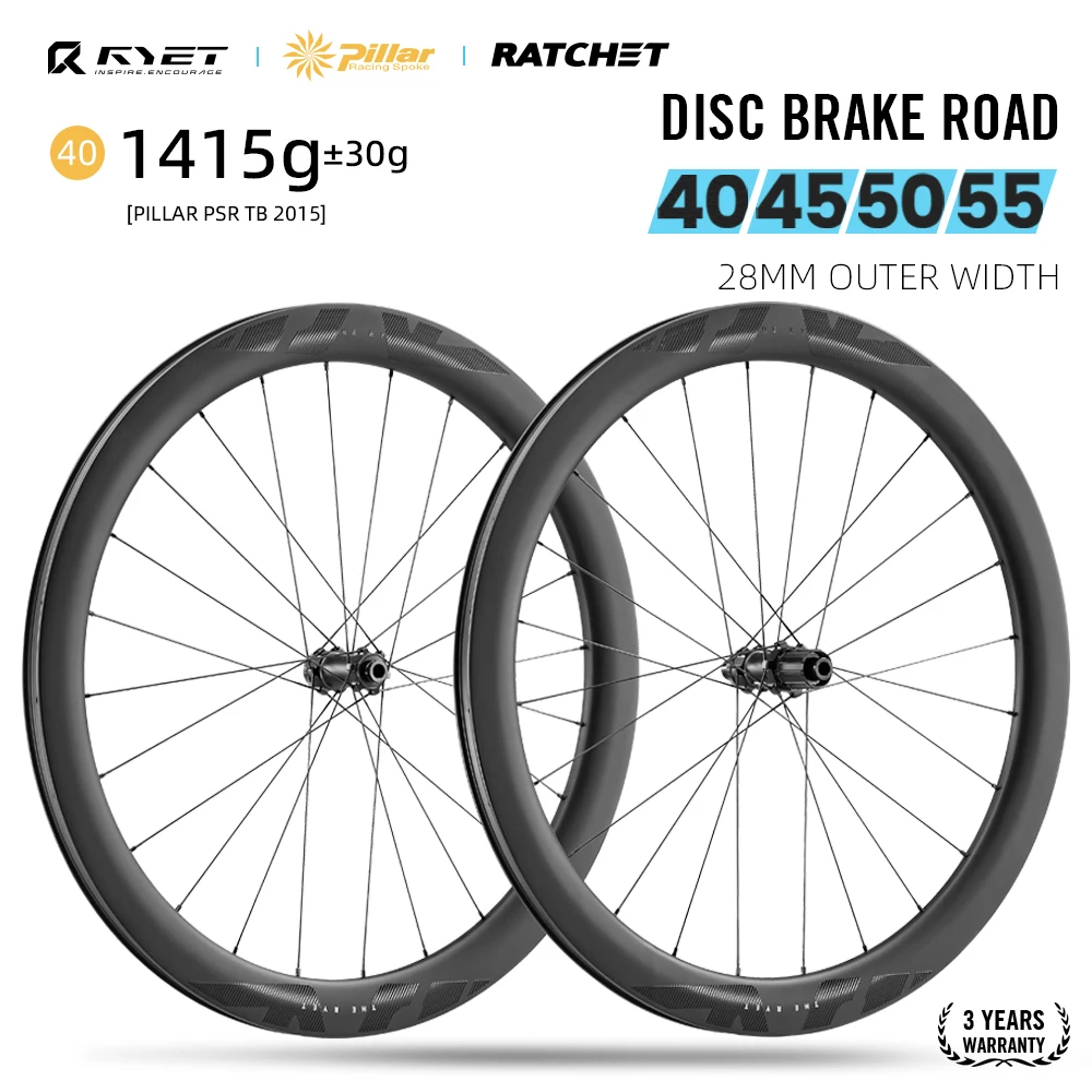 RYET Carbon Road Wheels 700C Bike Wheelset 36T Ratchet Disc Brake CenterLock Hub Bicycle Rimsets Pillar Racing Cycling Wheels 