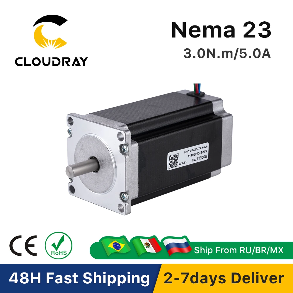 Шаговый двигатель Cloudray Nema23, 57 мм, 2 фазы, 300 Нсм, 5 А, шаговый двигатель, 4-выводной кабель для 3D-принтера, гравировальный фрезерный