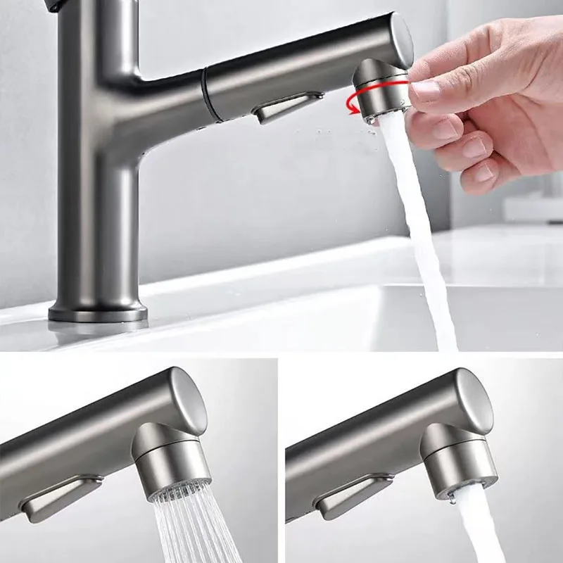 Pull-out Bathroom Basin Faucet Brass Faucet Hot and Cold Water Mixer Water Tap Single Hole For Bathroom Sinks Taps