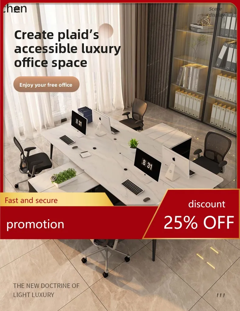 ZMLHigh-End Slate Desk for Staff, Financial Desk with Side Cabinet, Office Four-Six-Person Workstation Computer Desk