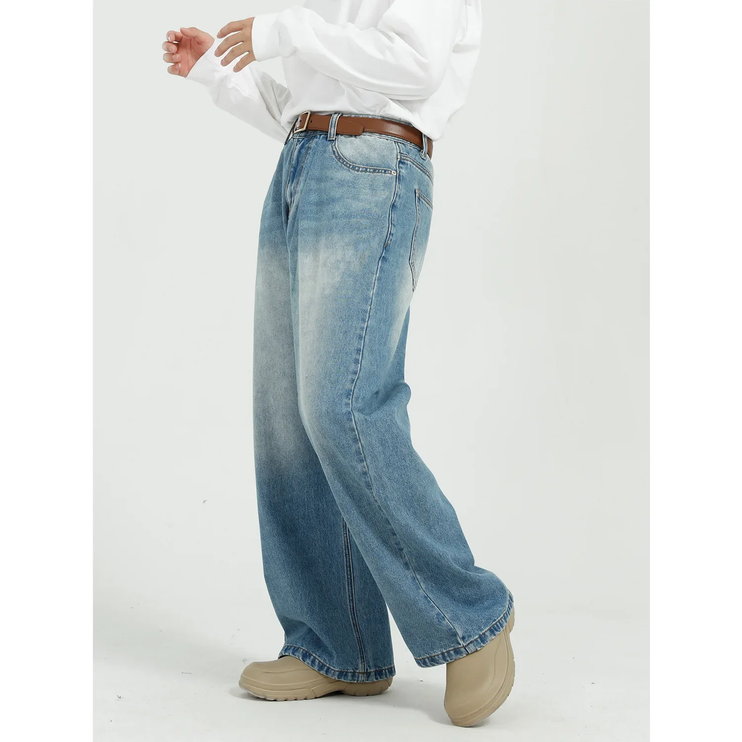 

Vintage Jeans for Menall-match Blue Jeans Men Clothing Simple Wide-leg Pants Straight Trousers Stretch Floor Length Men's Pants