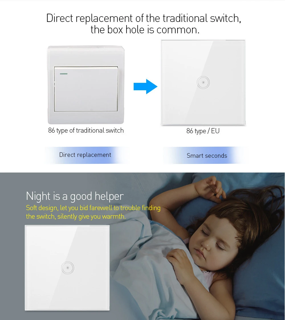 2022 Touch Screen Wifi Intelligent Wall Switch with EU Standard Support Alexa Voice Control 240v Wifi Controlled Power Switch
