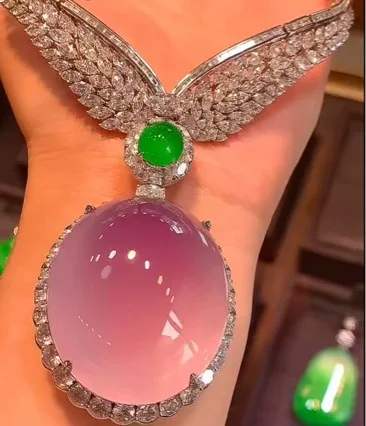 Oval Cabochon Simulated Purple Gem Pendant Necklace Wing Shape Cubic Zirconia Collar Necklace Wedding Party Statement Jewelry