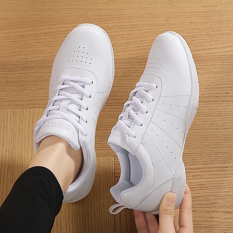 Leather Girls' Dance Shoes Non-Slip Soft Student Aerobics Shoes Cheerleading Fitness Club Professional Sneakers Kids Microfiber