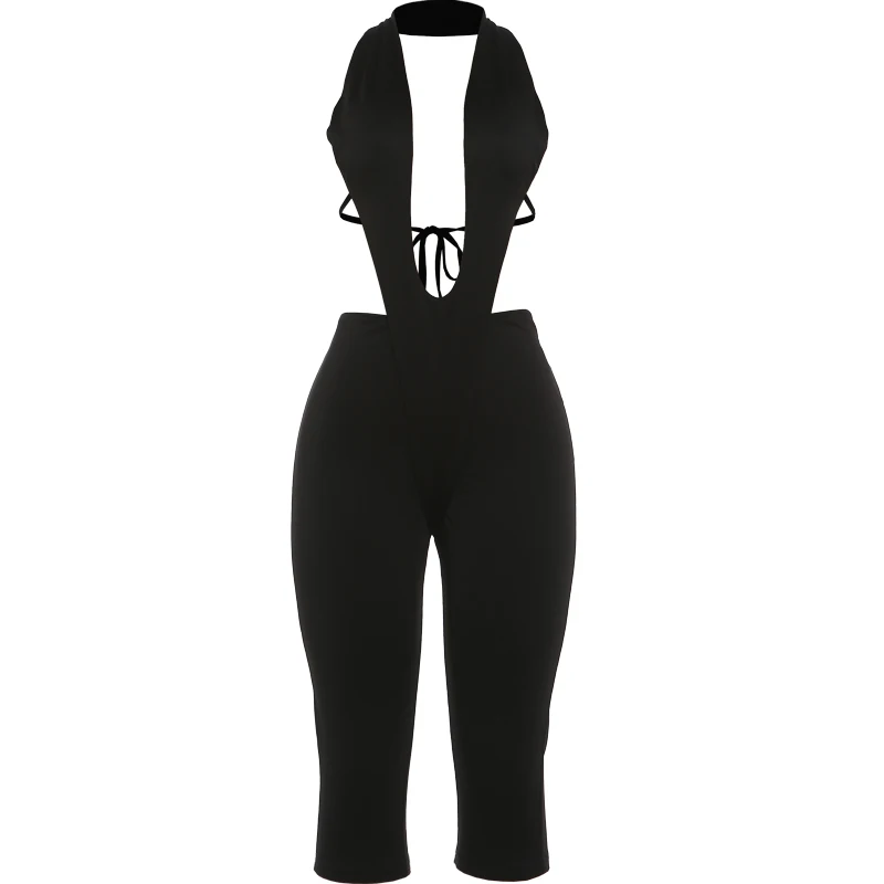Sisterlinda Rückenfreier Damen-Jumpsuit mit Neckholder, ärmellos, Patchwork, Sommer-Clubwear, figurbetonter Playsuit mit Cut-Outs – Detail 2