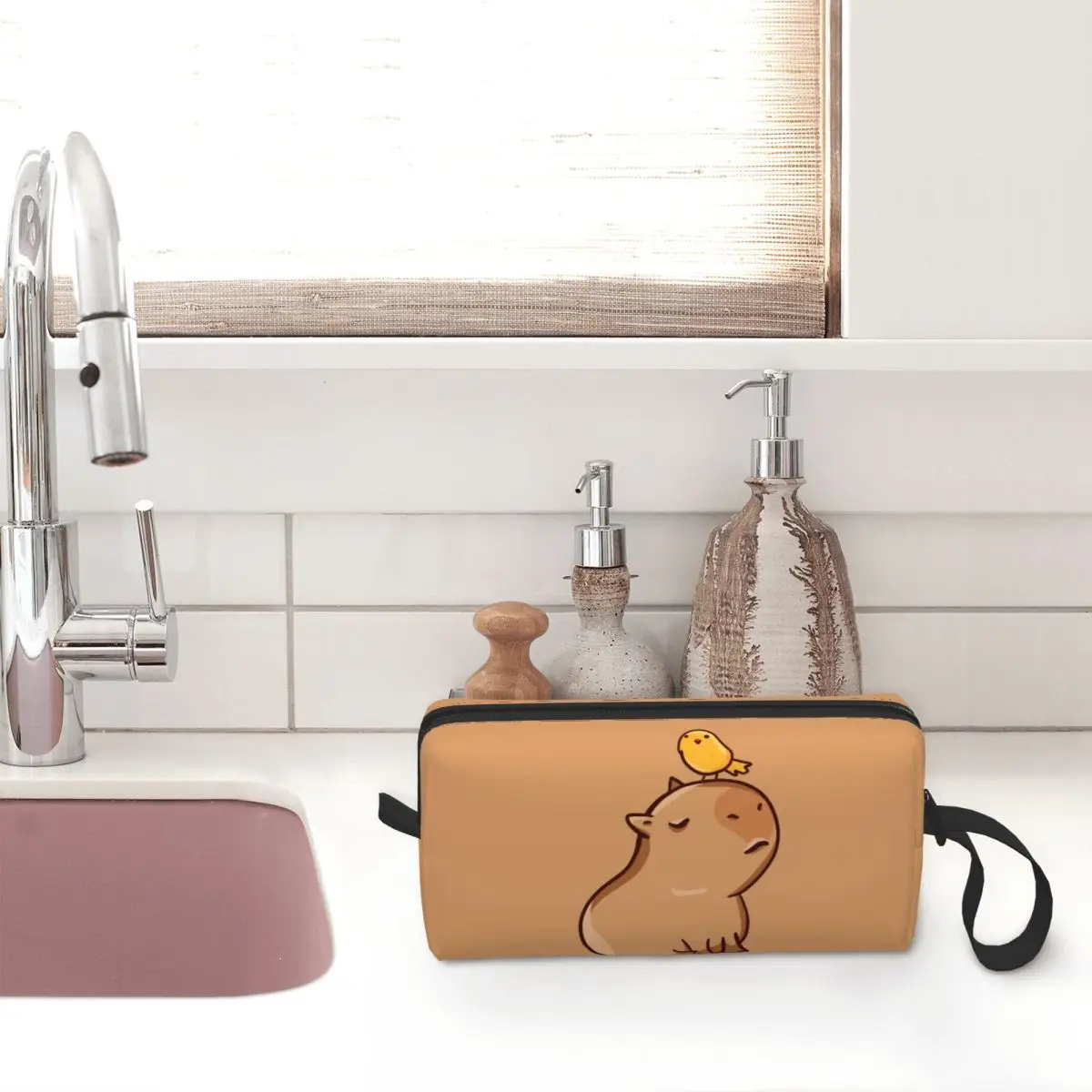 Capybara With Bird Large Makeup Bag Beauty Pouch Travel Cosmetic Bags Storage Bag for Unisex