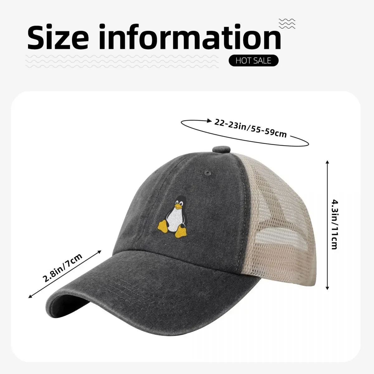 Linux Tux Cowboy Mesh Baseball Cap benutzer definierte Hut Trucker Cap Männer Hüte Frauen