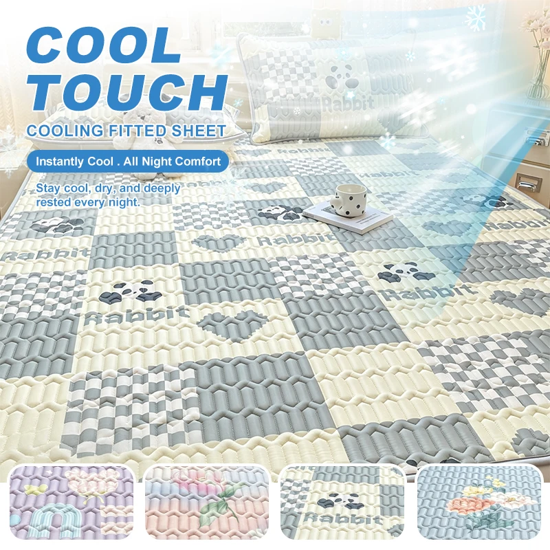 Summer Cute Latex Mattress Pad Cartoon Printed Breathable Skin Friendly Cooling Bed Mat Pad With Elastic Band Without Pillowcase