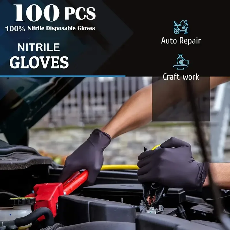 100/50PCS guantes de nitrilo negro engrosados guantes desechables para la limpieza de peluquería guantes impermeables para lavar platos tatuaje