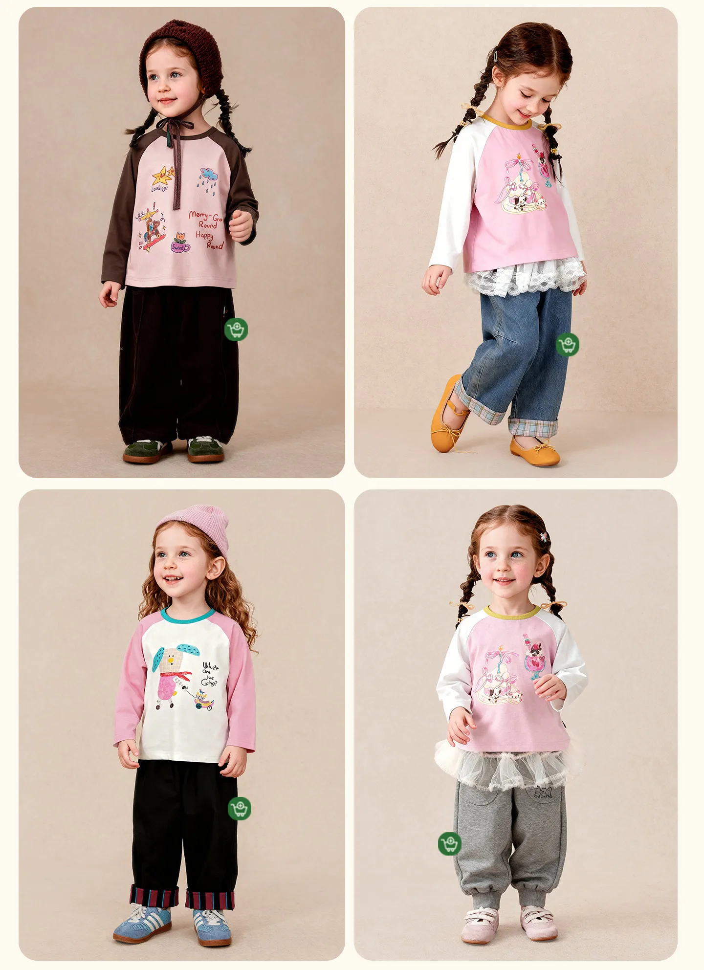 Amila 2026 Herbst Neues Stylisches und Bequemes Kinder-T-Shirt mit Niedlichem Patchwork-Farbblock und Kreativem Musterdesign Langarm – Detail 3