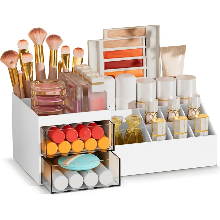 

Makeup Organizer with Drawers Easy Storage for Beauty Products Brushes Multifunction Plastic Desk Organizer Cosmetics Organizer