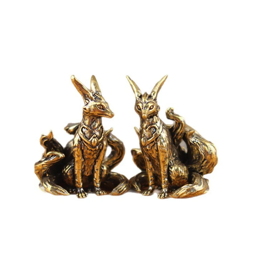 Antiek Messing Zevenstaartige Vos Beeldjes Feng Shui Geluksornament Koperen Dierenminiatuur Voor Kantoor Desktop Home Decor Ambachten - afbeelding 2