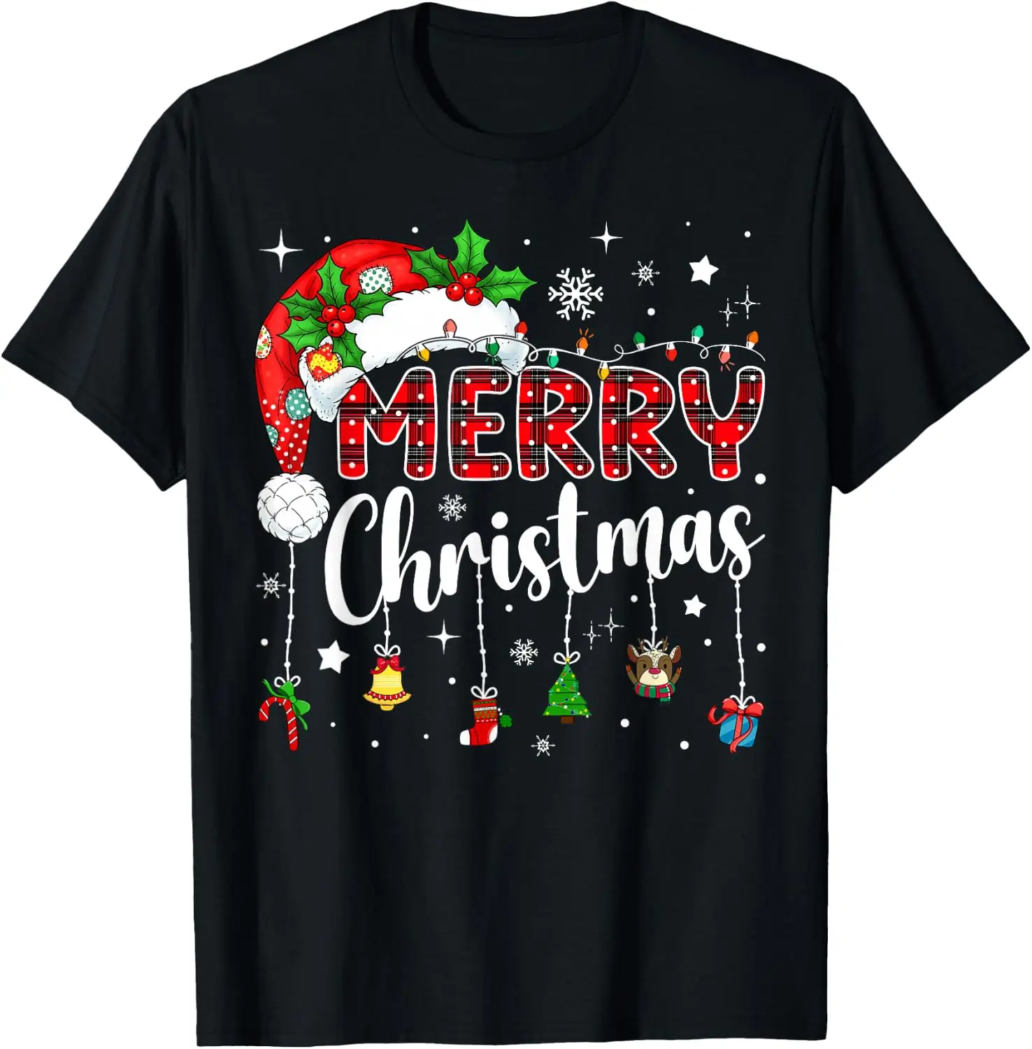 Merry Christmas Red Santa Hat Reindeer Xmas Matching Family T-Shirt Halloween Cotton Short-Sleeve Tee: Fun, Stylish, Breathable, and Casual