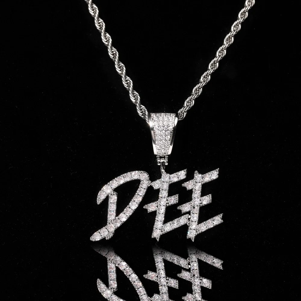 

Hip Hop Customized Big Size Name Necklace Cubic Zirconia Brush Letters with Rope Chain Hip Hop Pendant For Men Women Jewelry