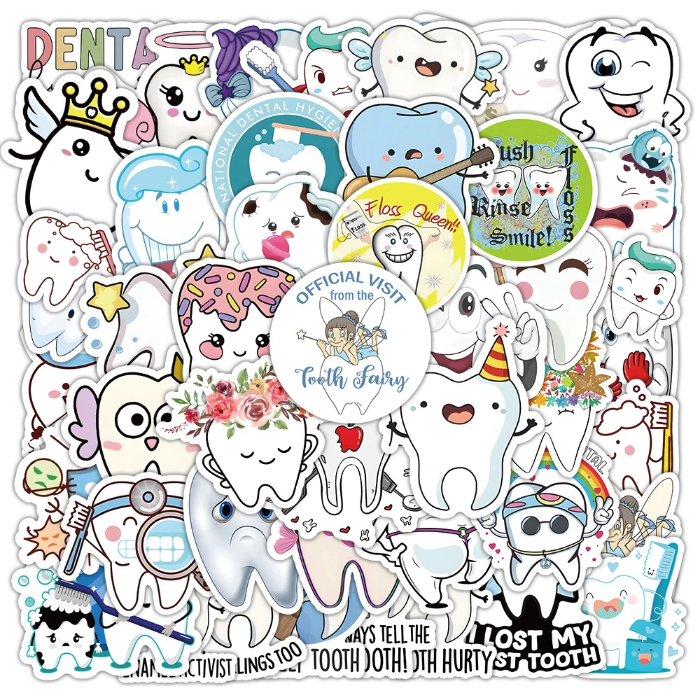 10/30/50pcs Cartoon Protect Teeth Graffiti Stickers Cute Toothbrush Teeth Decals Stationery Notebook Skateboard Fun Sticker Toy