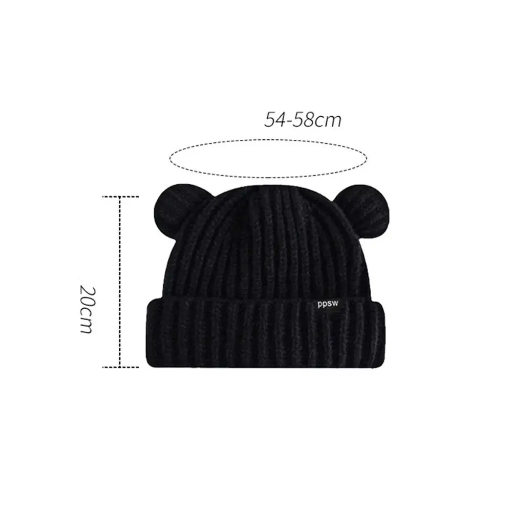 New Fashion Knitted Hat Women Girl Cute Bear Ear Knitted Hat Autumn Winter Warm Hat Couple Hat Elastic Woolen Knitted Hat Black