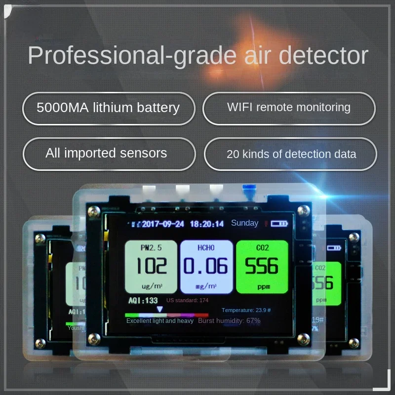 

PM2.5 detector haze CO2 formaldehyde air monitoring instrument temperature and humidity laser imported sensor WIFI