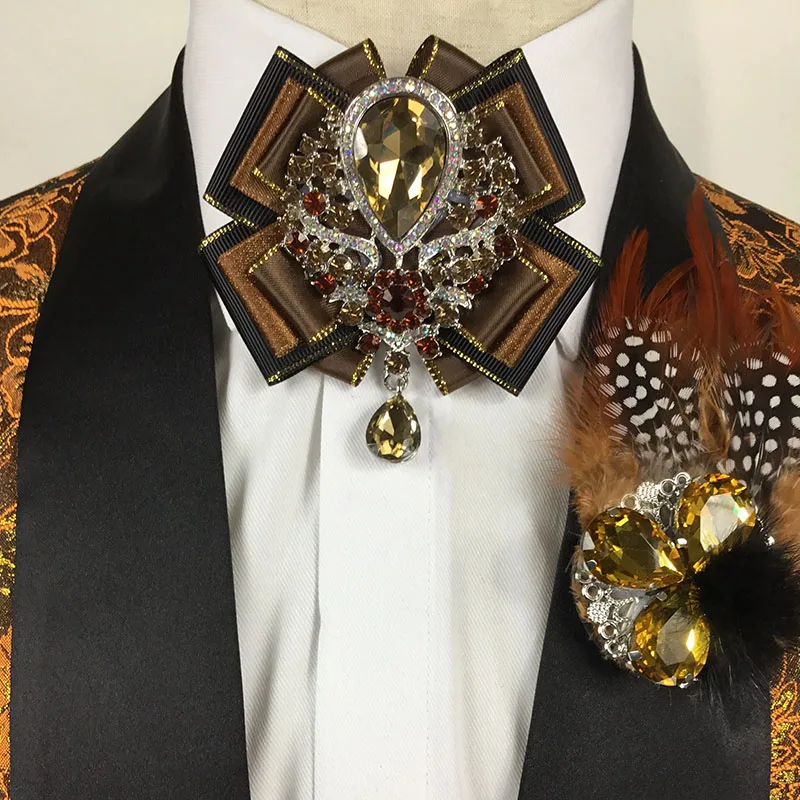 

Men's High-end Wedding Bow Ties Original Design Handmade Jewelry Fashion Luxury Business Banquet Suits Rhinestone Collar Flowers