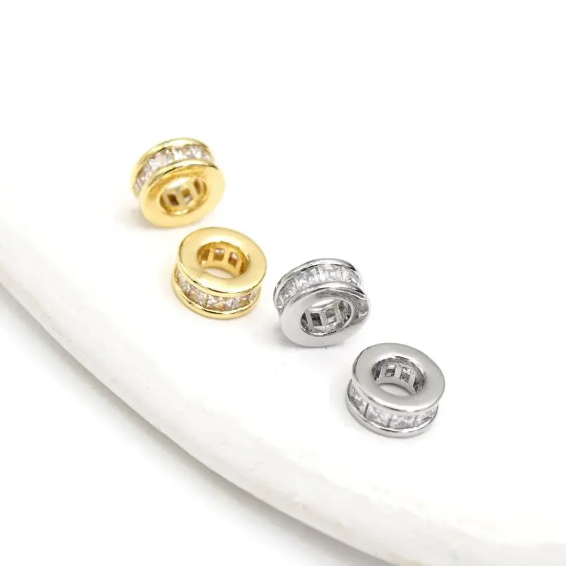 

2Pcs Cubic Zirconia Full Hole Bead Plated Circle Coin Shape Round Copper Invisible Setting Jewelry