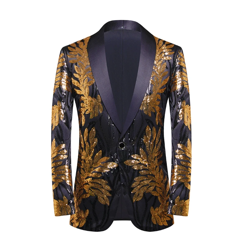 

Men High Quality Gold Sequin Appliqu Suit Jacketoutwear Casual Outwear Host Singer Costume