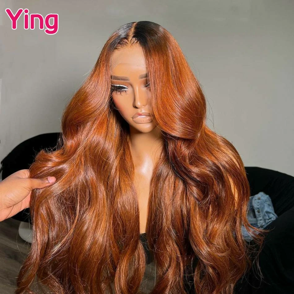 שורש כהה ג 'ינג' ר חום צבע 200% גוף 13 x6 תחרה מול שיער אדם פאות 6 x4 פאות צבוע עם שיער תינוק