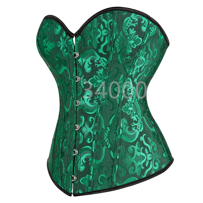 Green Corset Bustier Tops Sexy Lace Push Up Plus Size Flower Print Corselet Overbust Gothic Victorian Burlesque Vintage Costume