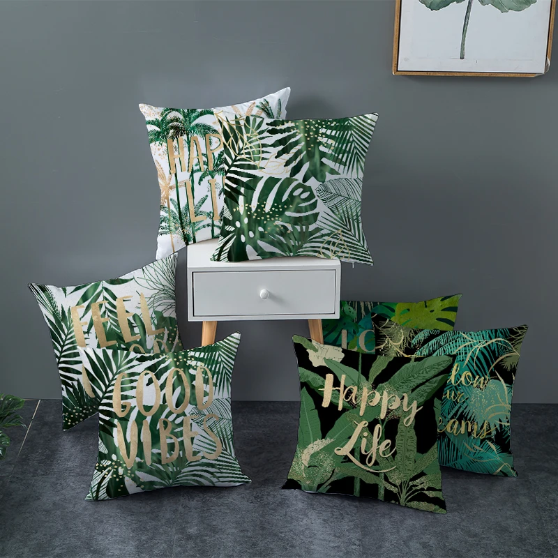 Green Plant Pillow Case Home Decor Decorative Cushion Cover Designer Polyester Throw Pillows Tropical Style Housse De Coussin