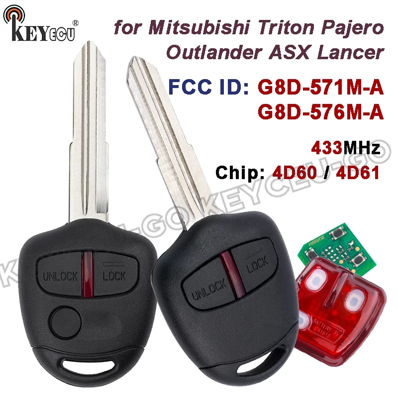 

Чип KEYECU 433,92 МГц ID46/4D61 для Mitsubishi Triton Pajero Outlander ASX Lancer, сменный дистанционный брелок MIT11R/MIT8