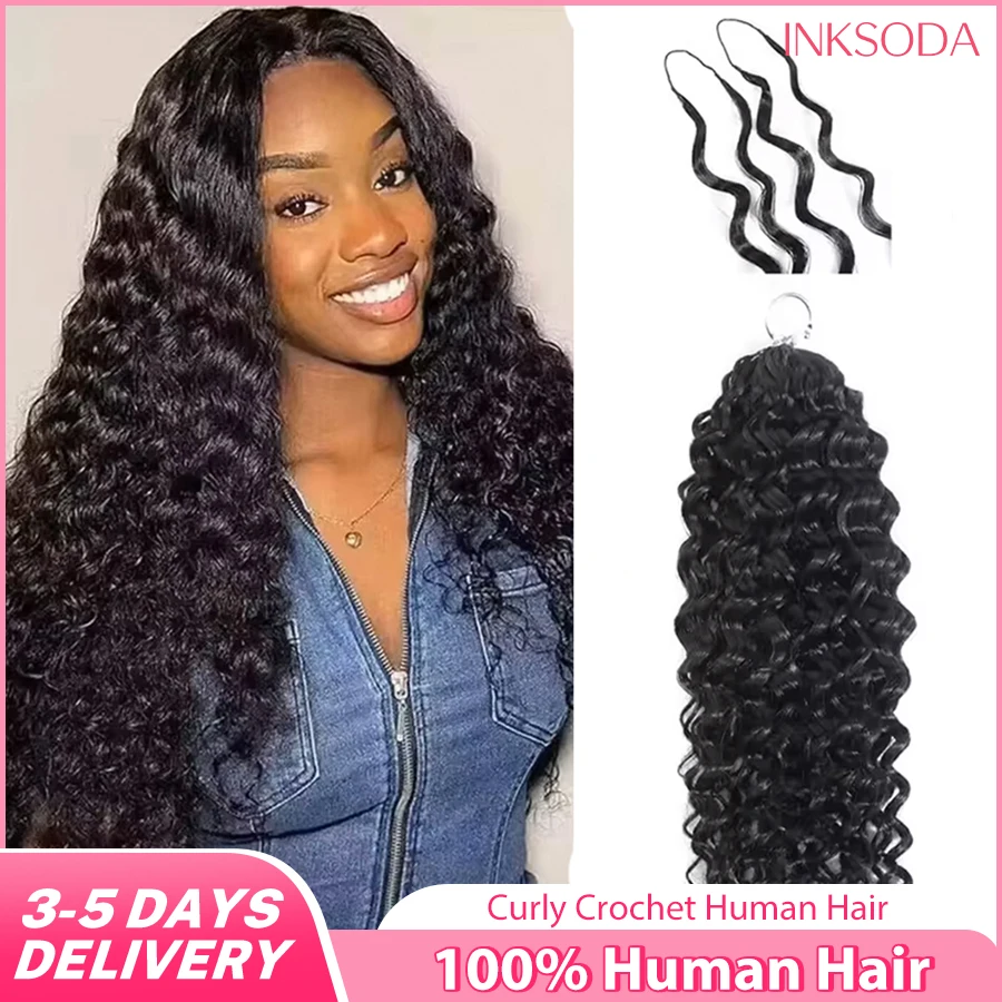 

Натуральные черные волосы из 100% человеческих волос 12A, глубокая волна, без узлов, предварительно разделенные, для наращивания крючком, кудрявые, с эффектом водной волны