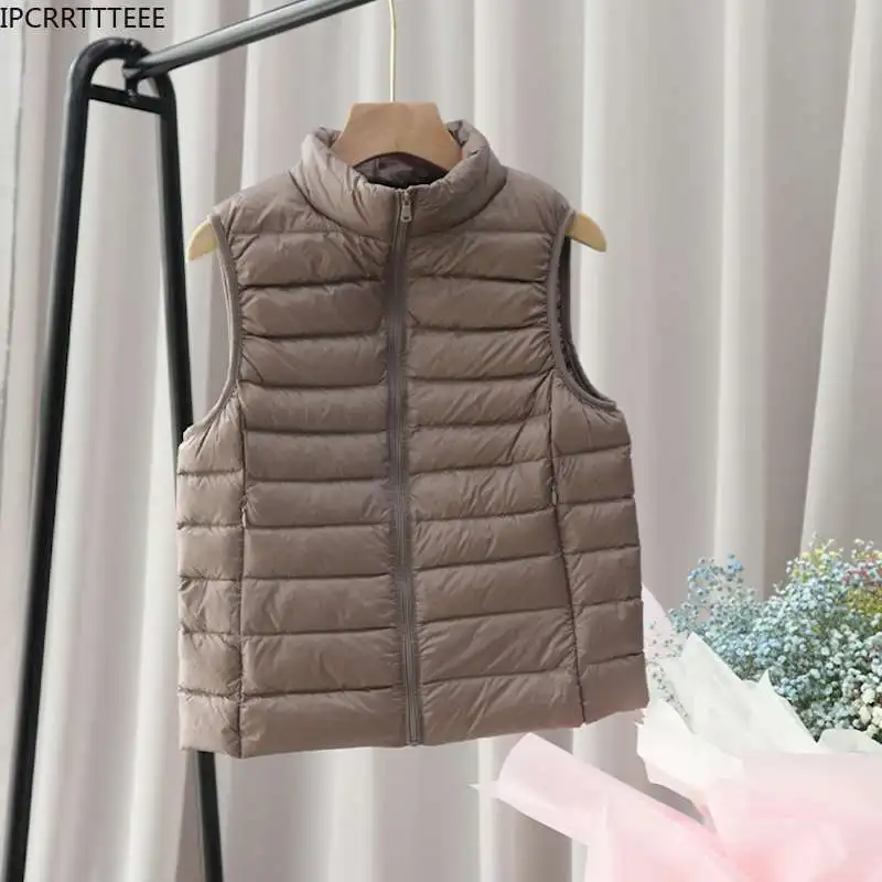 Down Vest Jacket Women Hooded Ultra Thin 90% Ultra Light Duck Down Coat Female Winter Large Sizes Solid Portable Warm Vest Woman