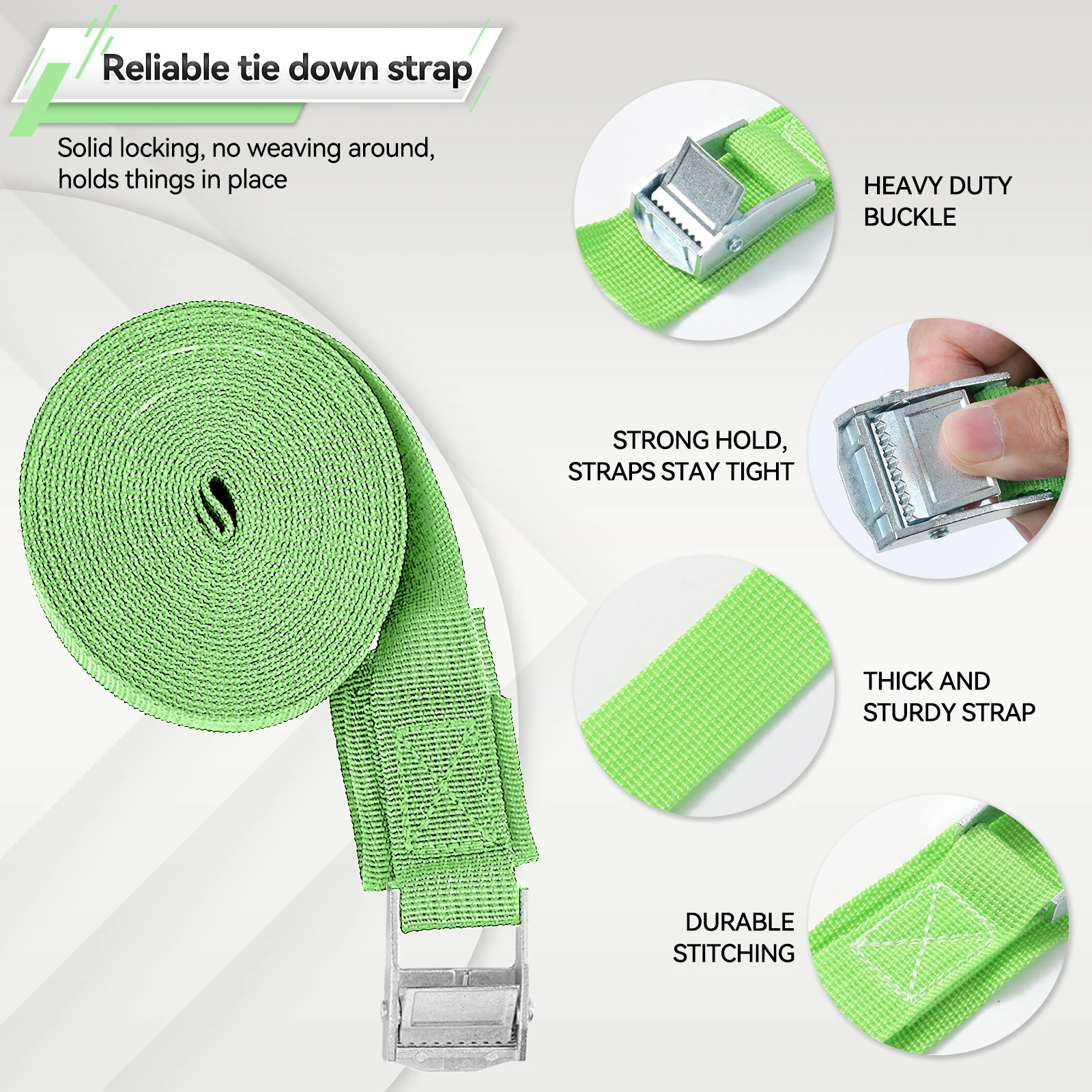 Set Of 4 4.5m Heavy Duty Cargo Lashing Straps with Fastening Cam Buckle For Car Roof Rack Motorcycle Bike Luggage Kayak Tie Down