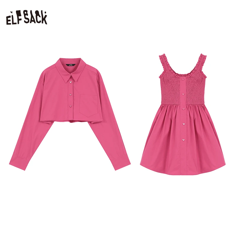 ELFSACK 2024 summer new arrival picnic travel vacation holiday soft comfortable fitted suspender top skirt casual designable sim