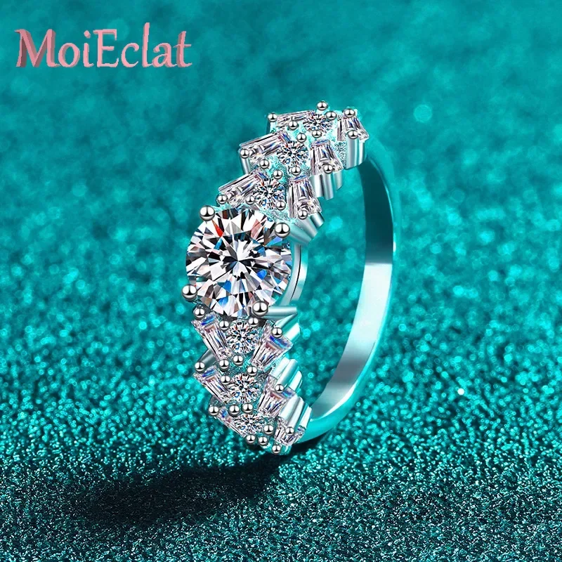 

Female Platinum Pt950 Holiday Gift Luxurious 1 Carat Diamond Rectangular Moissanite Ring Valentines Day Fine Jewelry for Her