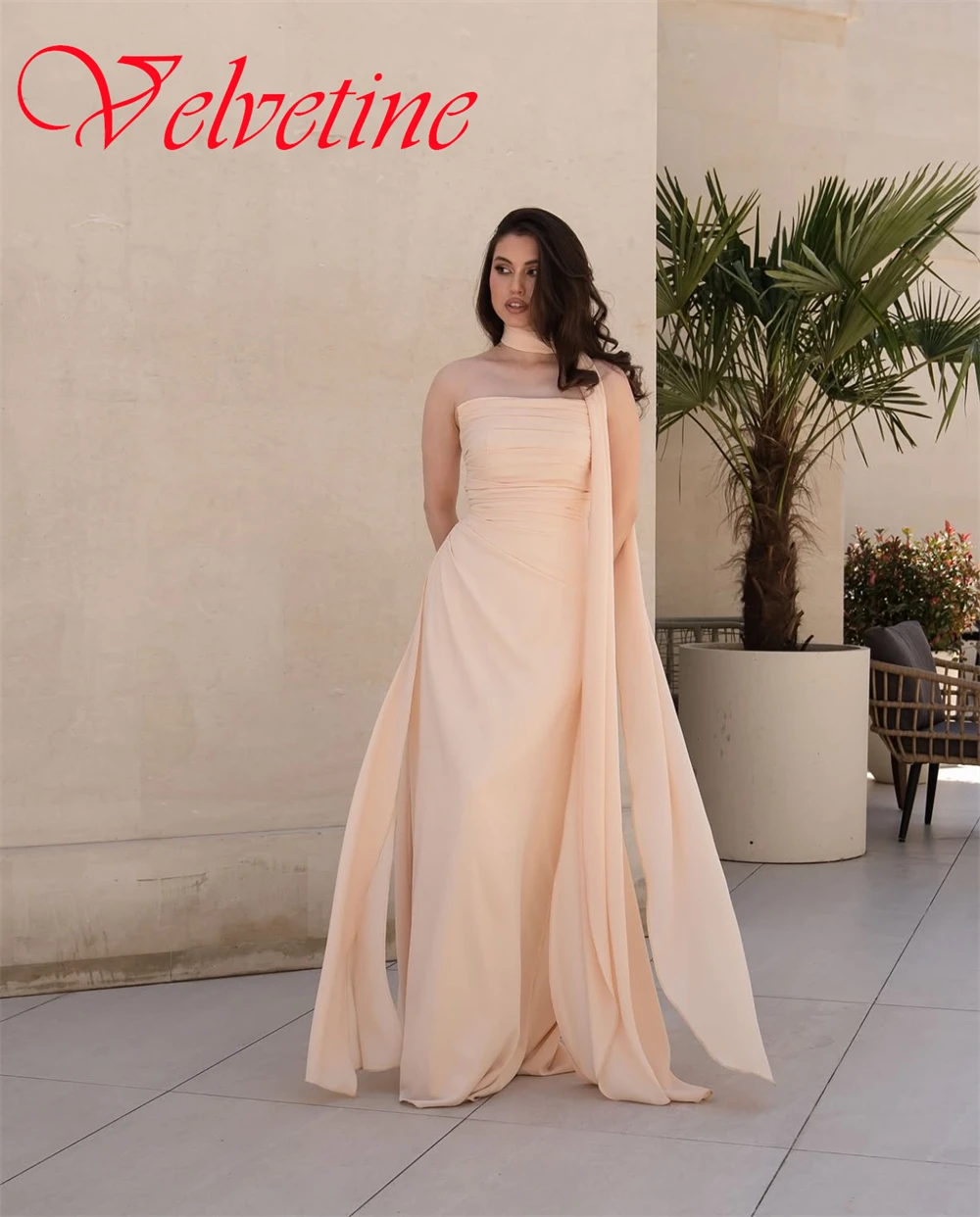 Customized Elegant Strapless Sleeveless Evening Dress High Quality Chiffon Homecoming Dresses Temperament Ribbons Party Gowns