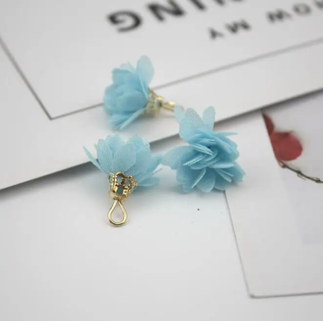 fabric flower charm Mixed Golden Cap Butterfly Flower Tassel Charms Earring Pendant for DIY Keychain Strap Jewelry Making