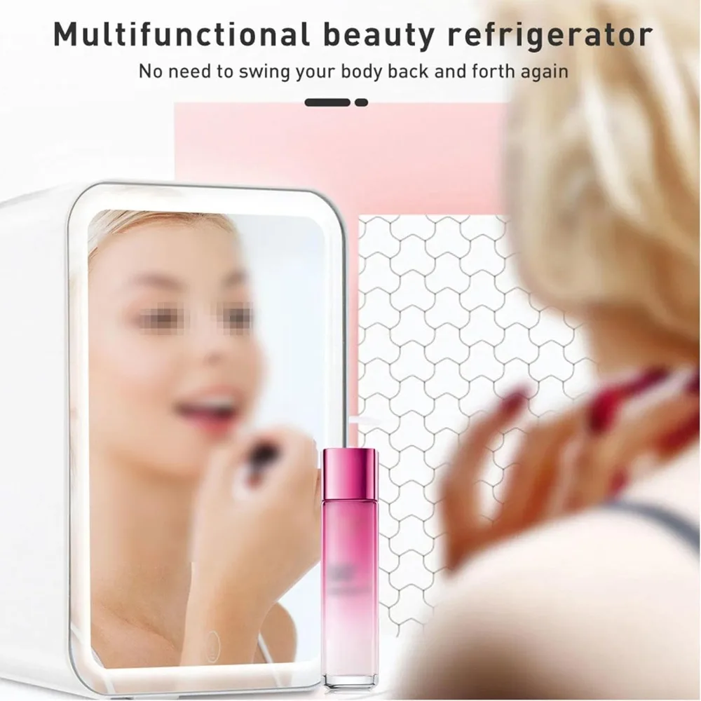 ثلاجة صغيرة للعناية بالبشرة مع مرآة LED قابلة للتعتيم بسعة 4 لتر، مبرد ثلاجة محمول 220 فولت وسخان للعناية بالبشرة، بيفيرا