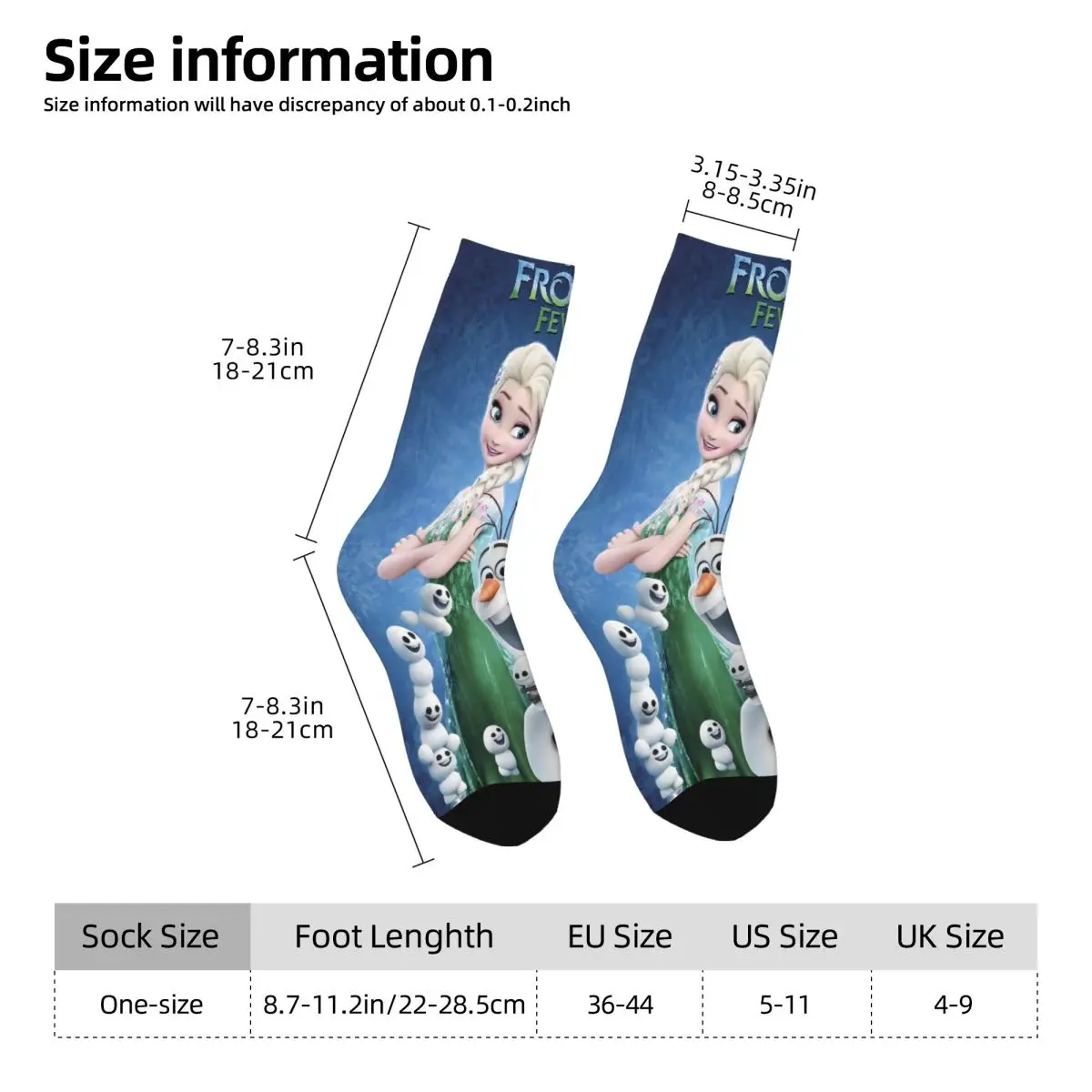 Chaussettes gothiques coordonnantes Elsa Anna Frozen pour hommes et femmes, bas de planche à roulettes respirants, chaussettes graphiques d'hiver