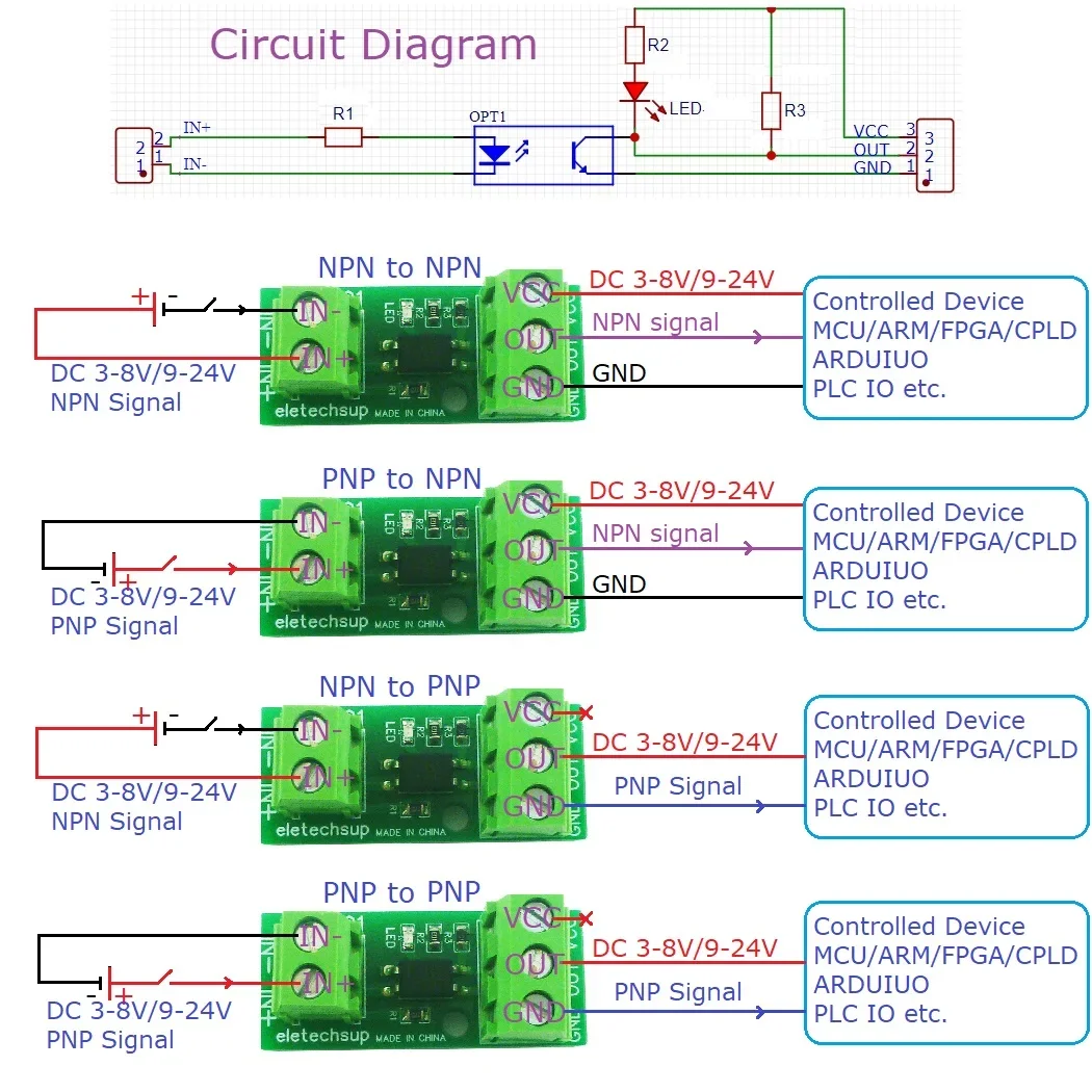Digital Logic Level Conversion Module PNP/NPN to NPN PNP MCU PLC IO Switch Signal Isolation Protection Board DC 3.3V/5V/12V/24V