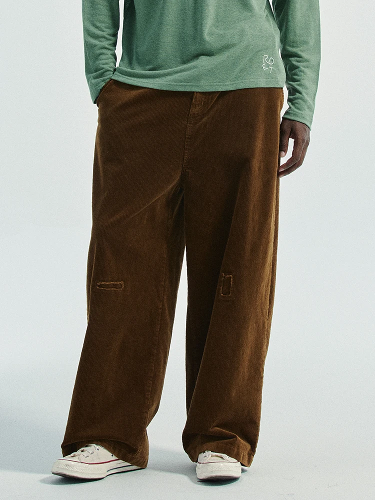 

Повседневные свободные вельветовые брюки с рваными вставками Randomevent, осень 2025, прямые брюки для мужчин, подходят для Ciwalk