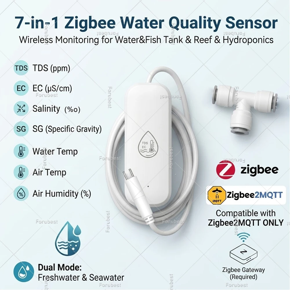 7 In 1 Zigbee Water Quality Sensor Temperature Humidity Meter TDS EC Salinity SG Tester Home Automation For Home Assistant 2MQTT