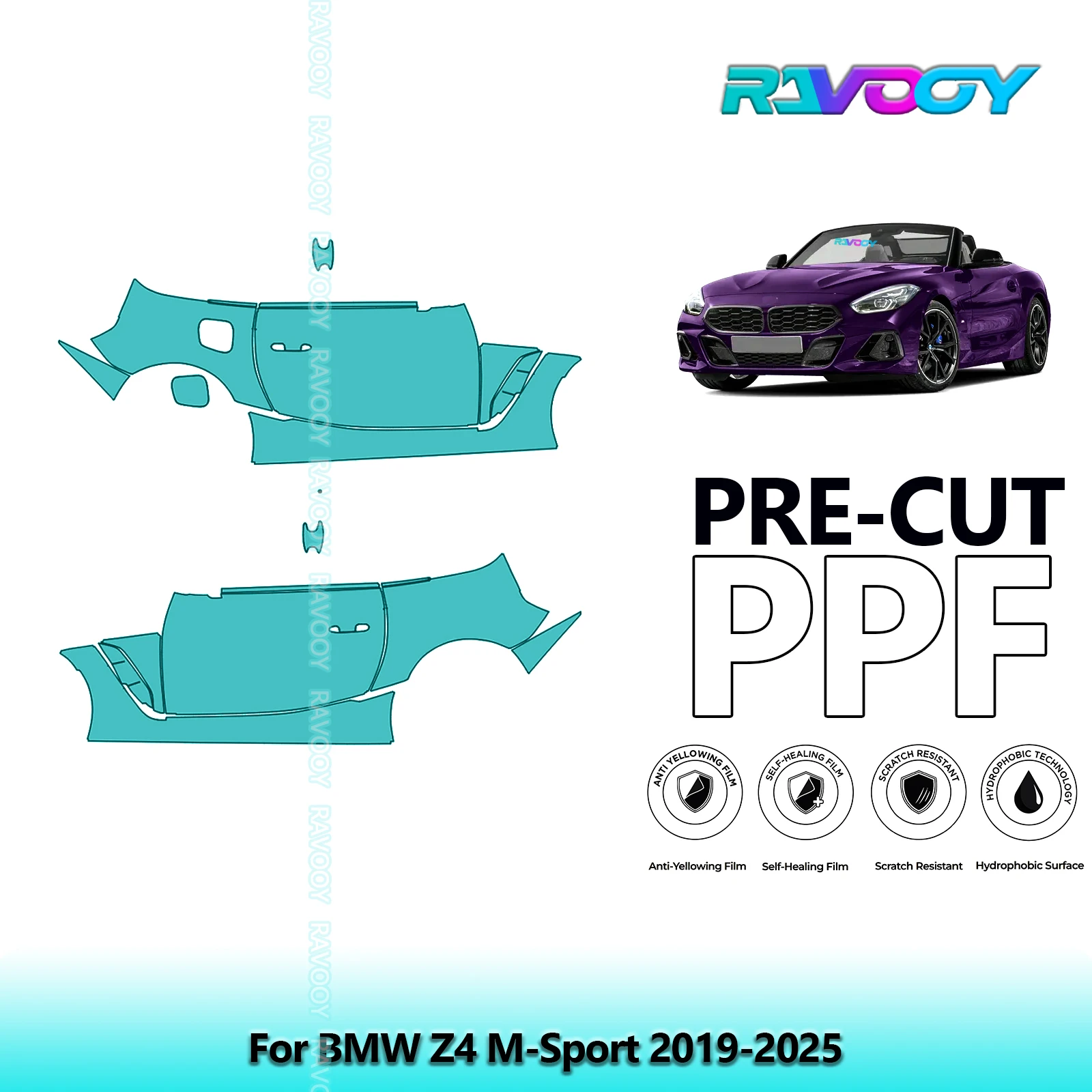 

For BMW Z4 M-Sport 2019-2025 8.5mil Clear Matte Pre-Cut PPF Door & A/B Pillar Kit TPU Paint Protection Film Set