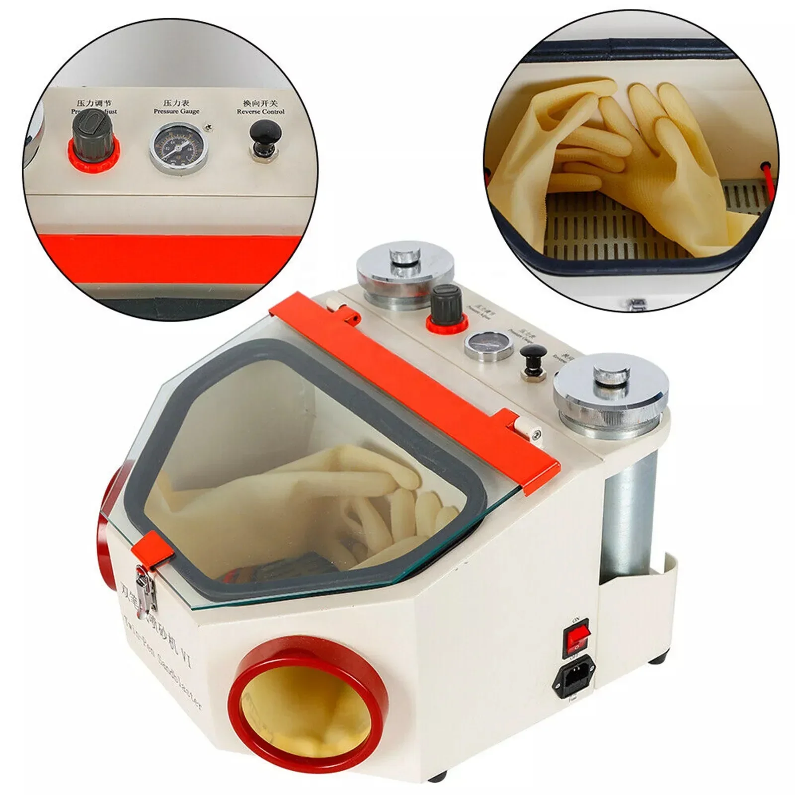 Dental Laboratory Sandblasting Machine with Light Emitting Diode and Large Viewing Window Sandblasting Device with Foot Pedals