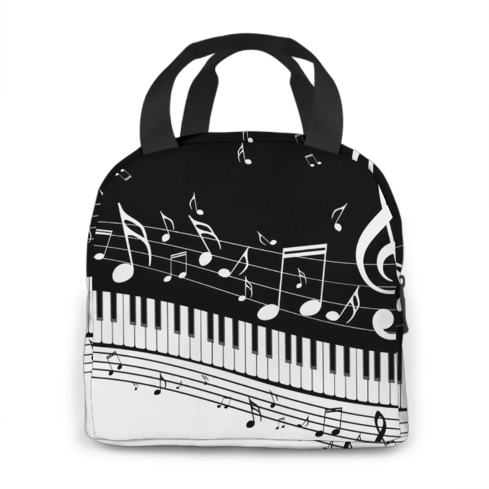 Piano Keys With Musical Lunch Bag Adult Tote Bag Reusable Lunch Box Container For Women Men School Office Work