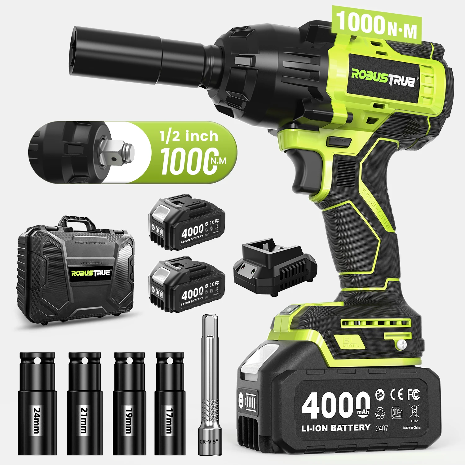 Electronics Repair Tool - Robustes 1000N.m Bürstenloses Akku-Schlagschrauber-Set mit hohem