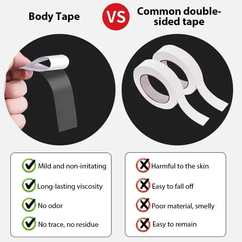 Double Sided Clear Body Tape for Women Clothing Tapes Waterproof Invisible Chest Patch Strong Adhesive Strip for All Skin Shades