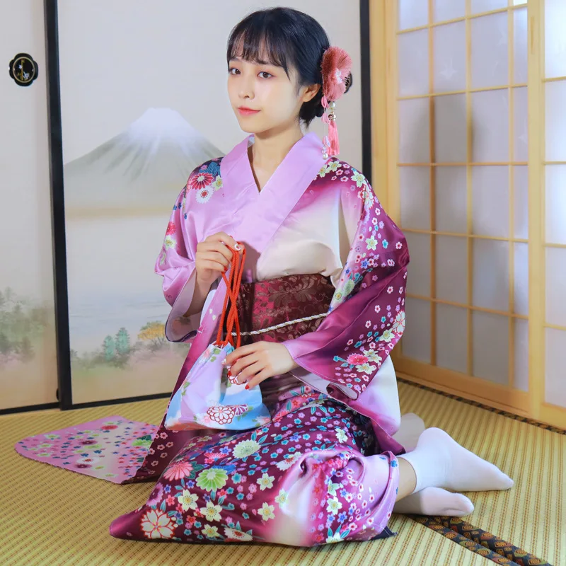 Kimono Japanese Traditional Printing Yukata Kimono Robe Dress Vintage Women Streetwear Cosplay Geisha Stage Show Costume